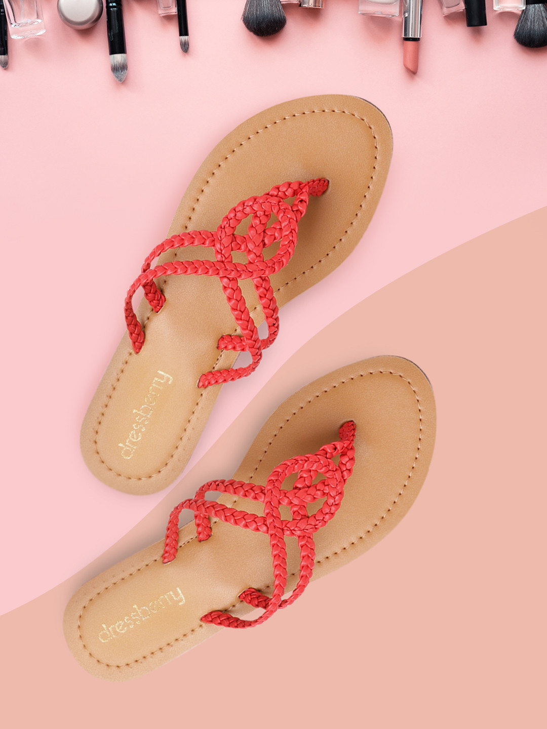 

DressBerry Women Red Braided Open Toe Flats