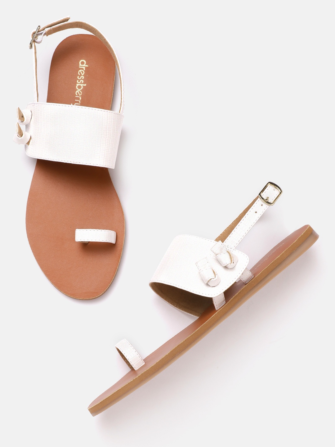 

DressBerry Women White Reptile Textured One Toe Flats