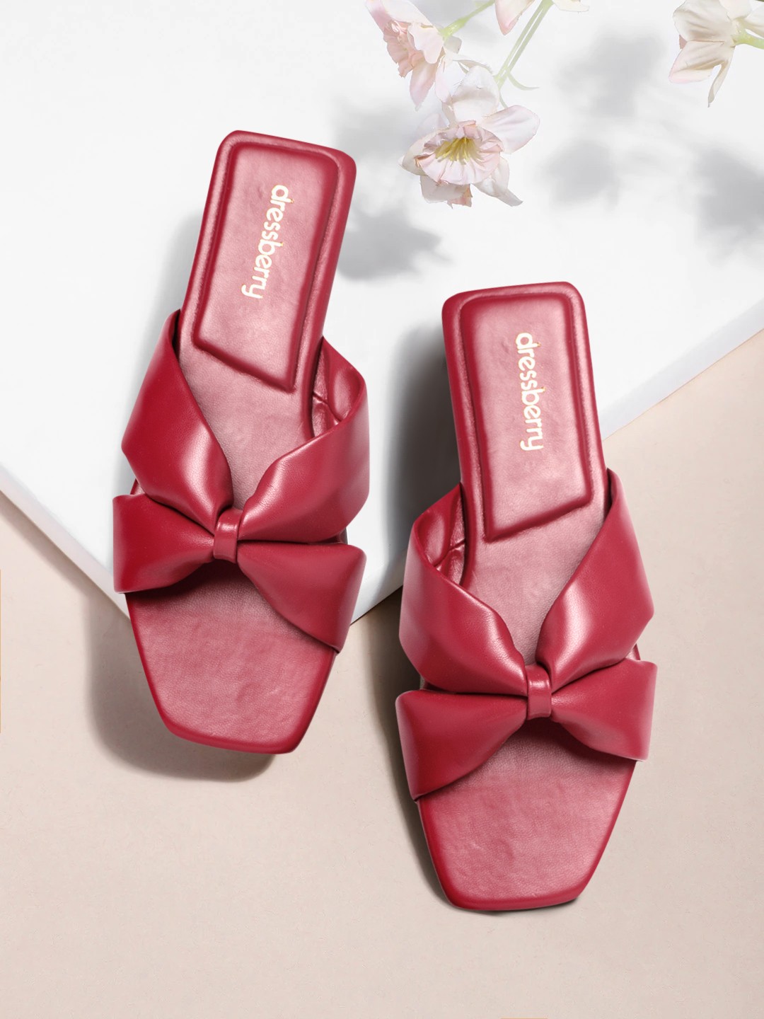 

DressBerry Women Maroon Solid Open Toe Flats with Upper Knot Design