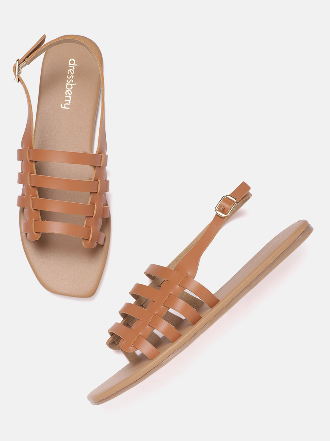 

DressBerry Women Tan Brown Solid Gladiator Flats