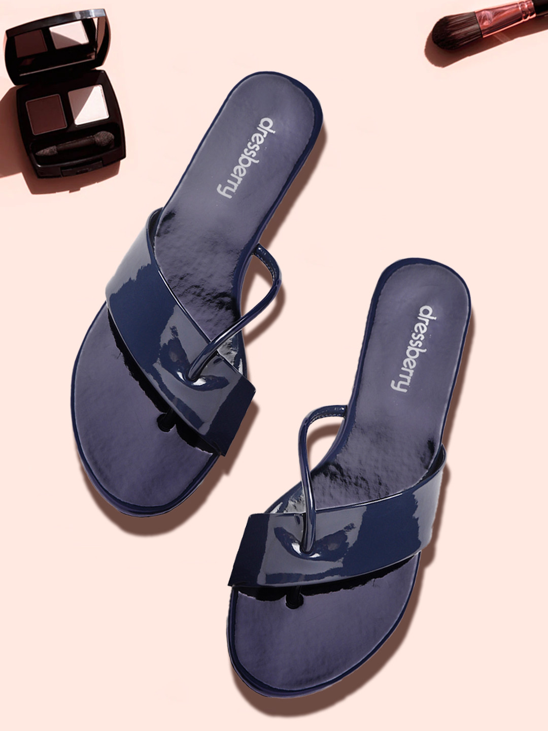 

DressBerry Women Navy Blue Solid One Toe Flats with Patent Effect