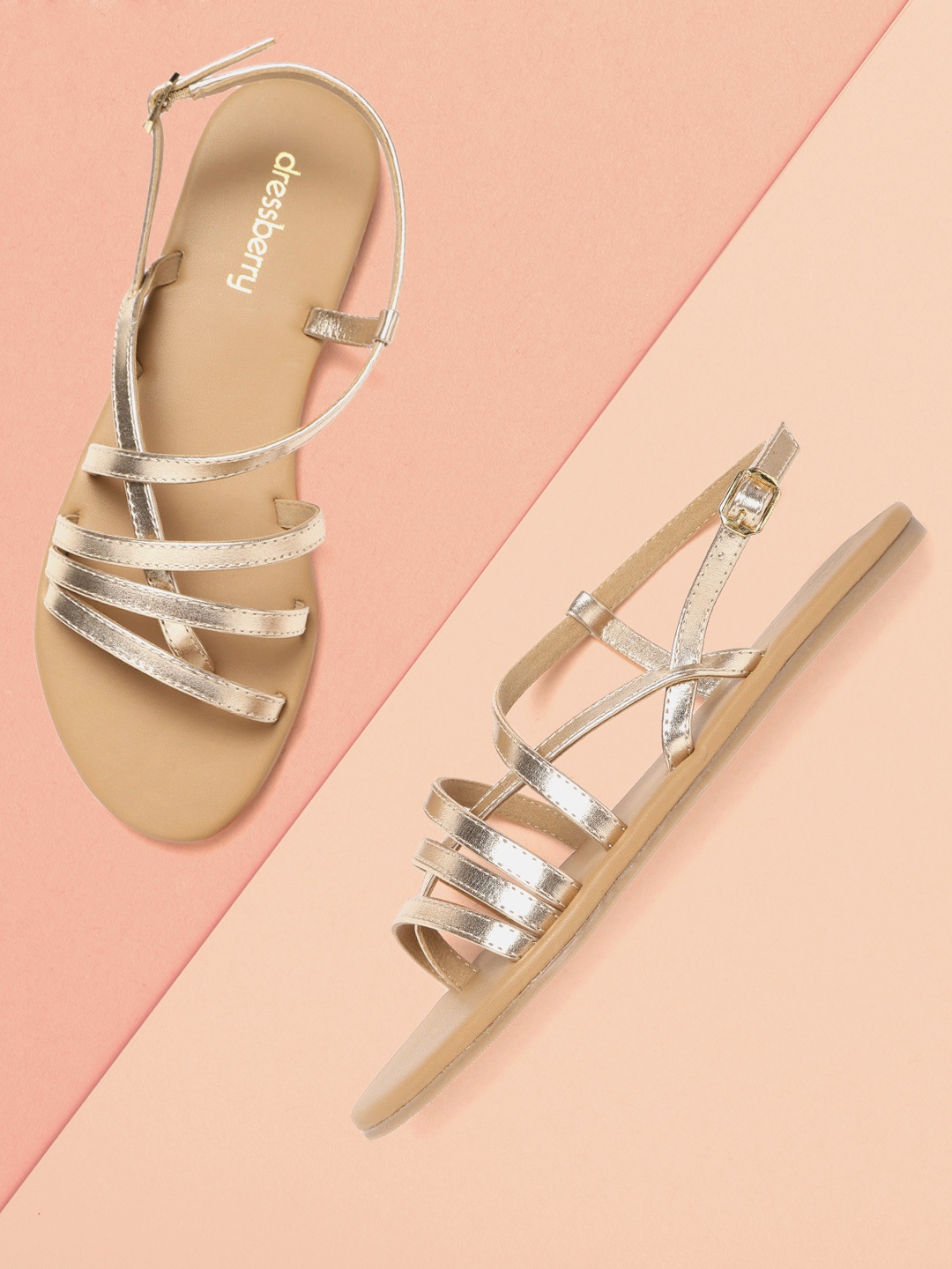 

DressBerry Women Gold-Toned Open Toe Flats