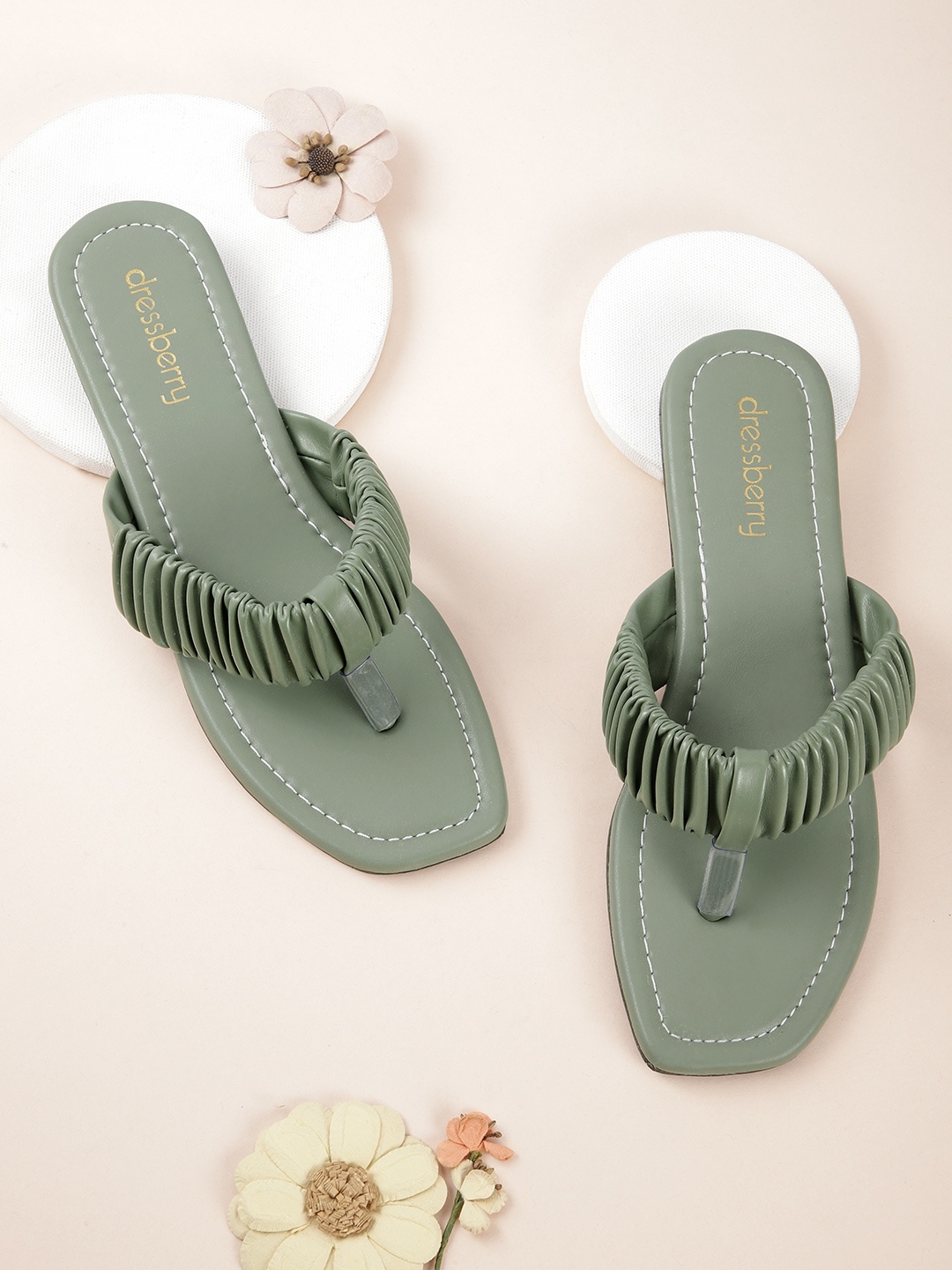 

DressBerry Women Green T-Strap Flats