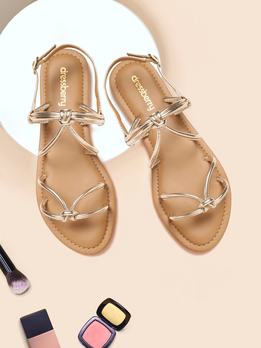 

DressBerry Women Gold-Toned Open Toe Flats