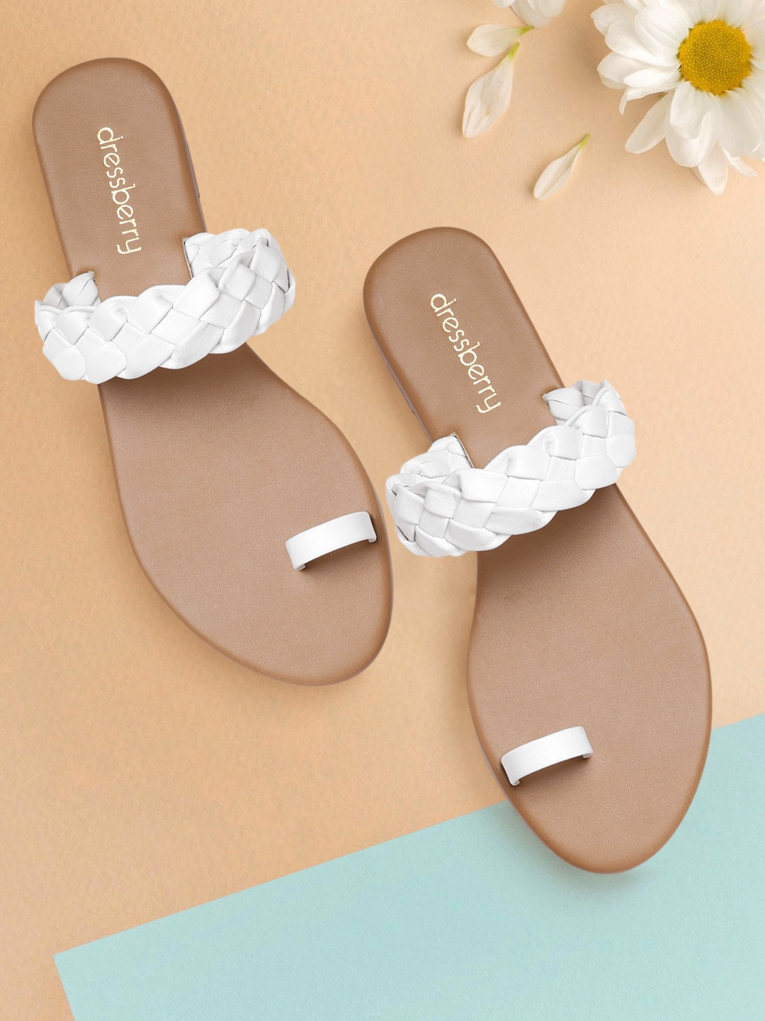 

DressBerry Women White Braided One Toe Flats