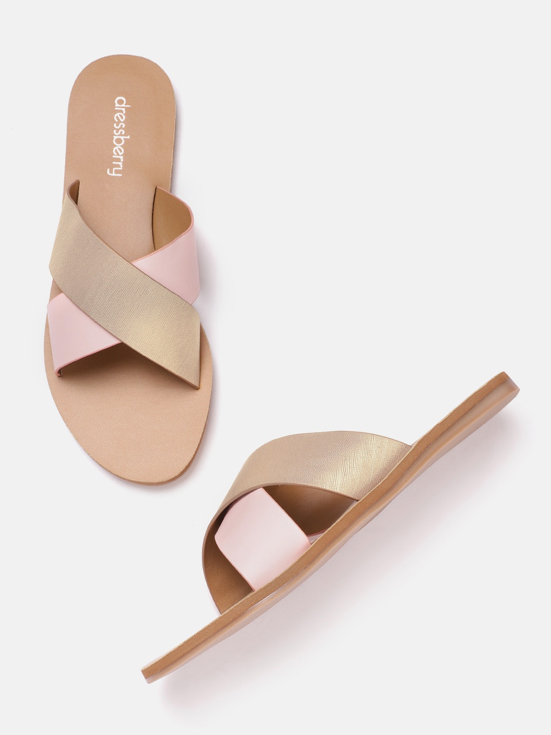 

DressBerry Women Pink & Gold-Toned Colourblocked Open Toe Flats