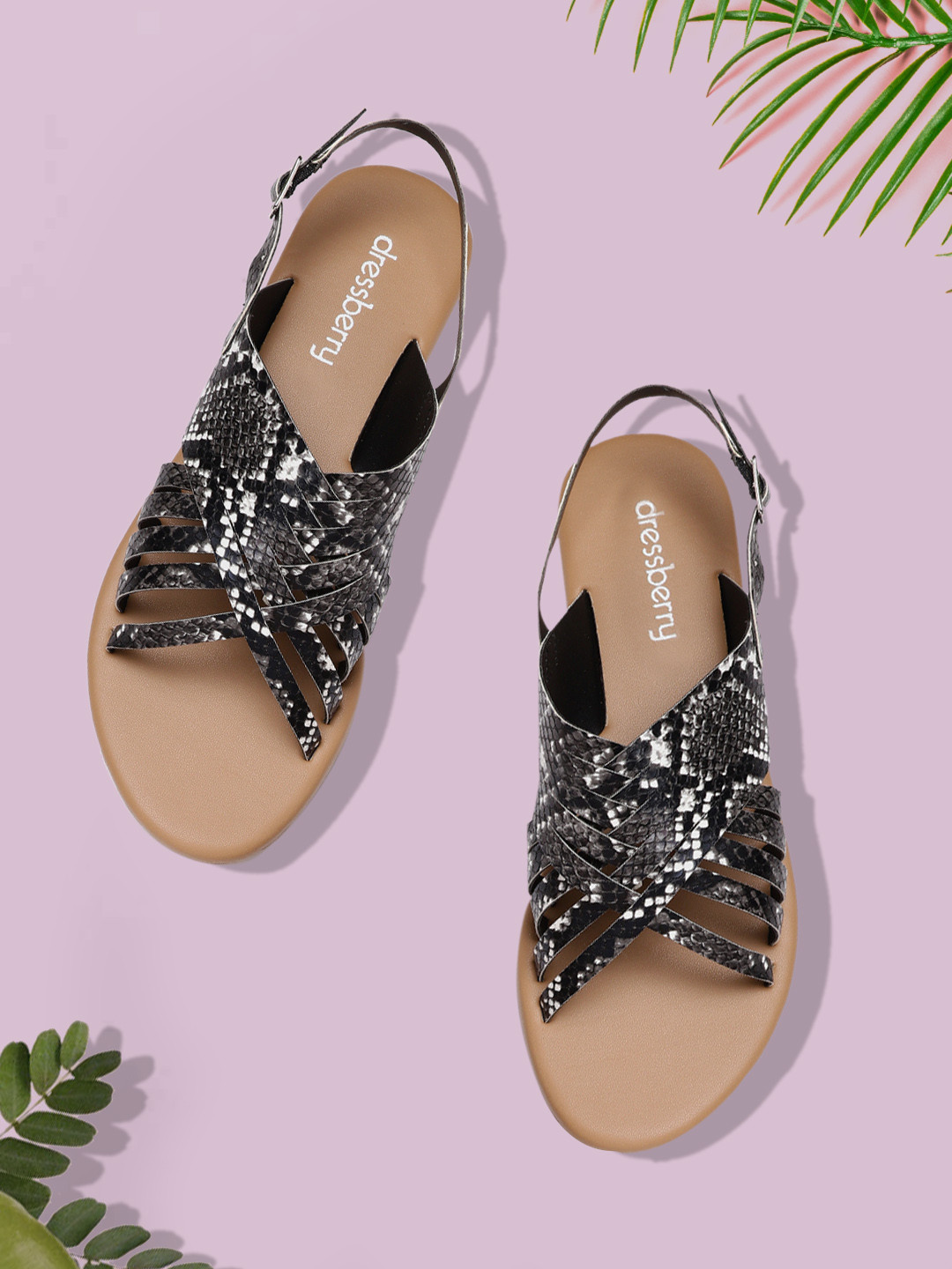 

DressBerry Women Black & White Animal Print Open Toe Flats