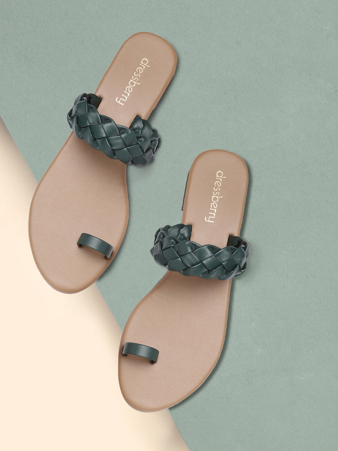 

DressBerry Women Green Braided One Toe Flats