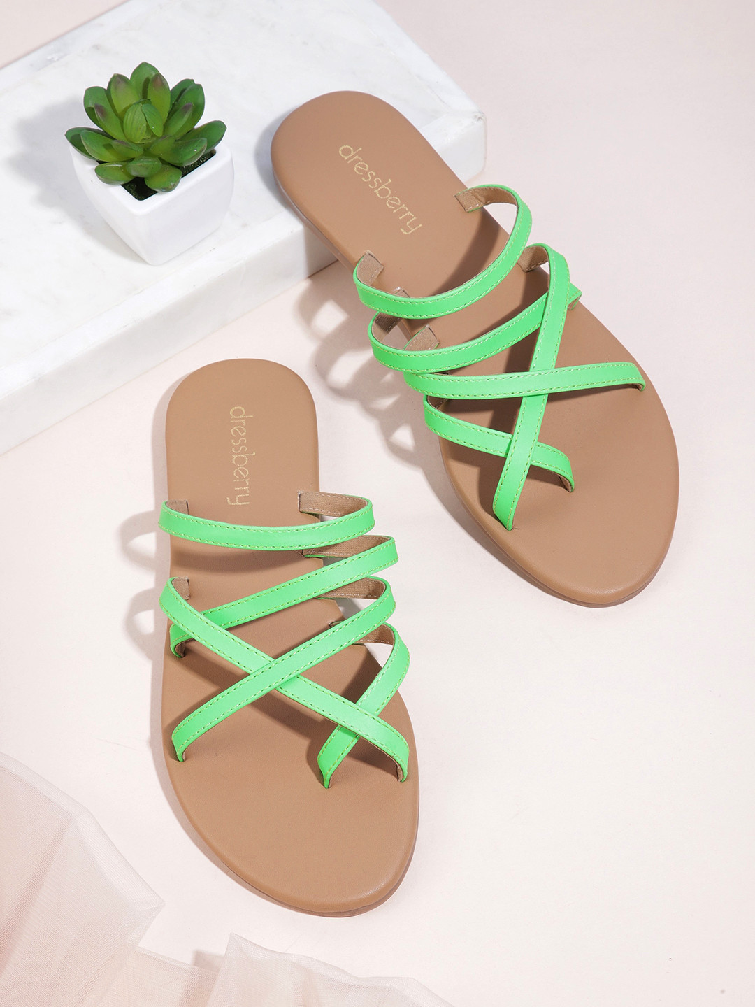 

DressBerry Women Green Open Toe Flats