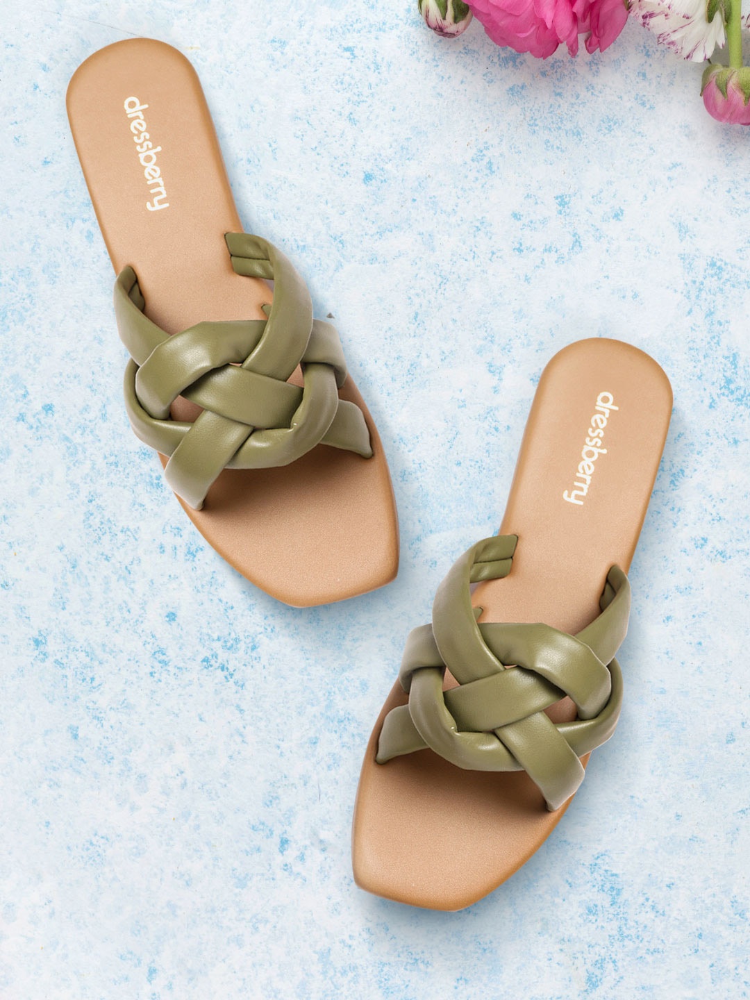 

DressBerry Women Olive Green Open Toe Flats