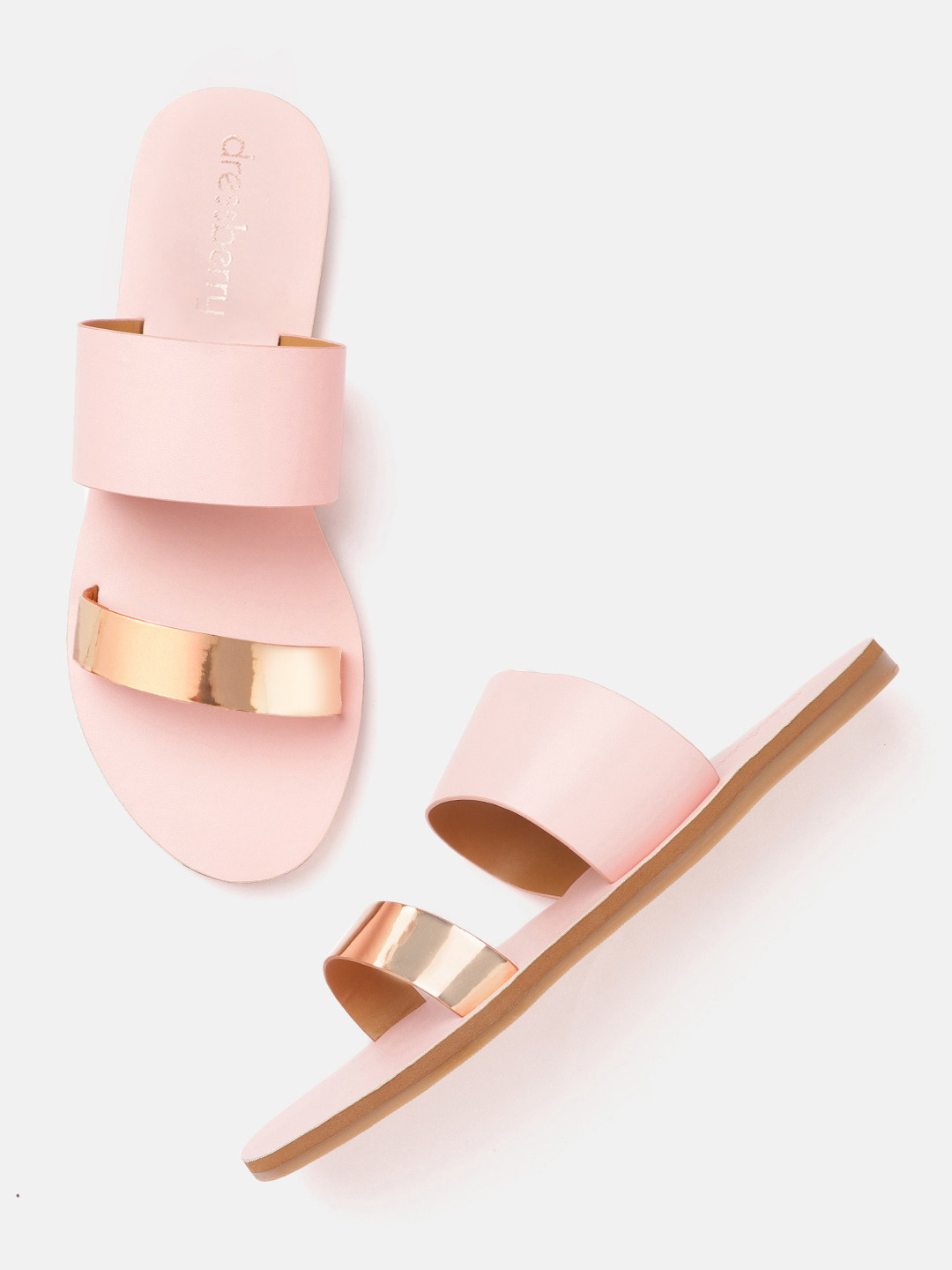 

DressBerry Women Pink & Rose Gold-Toned Colourblocked Open Toe Flats