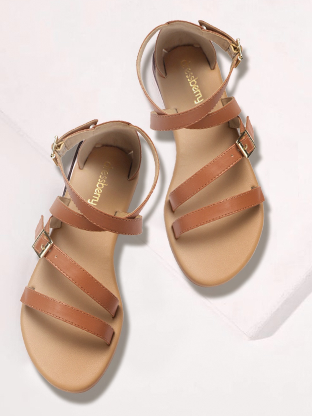 

DressBerry Women Brown Open Toe Flats with Buckles