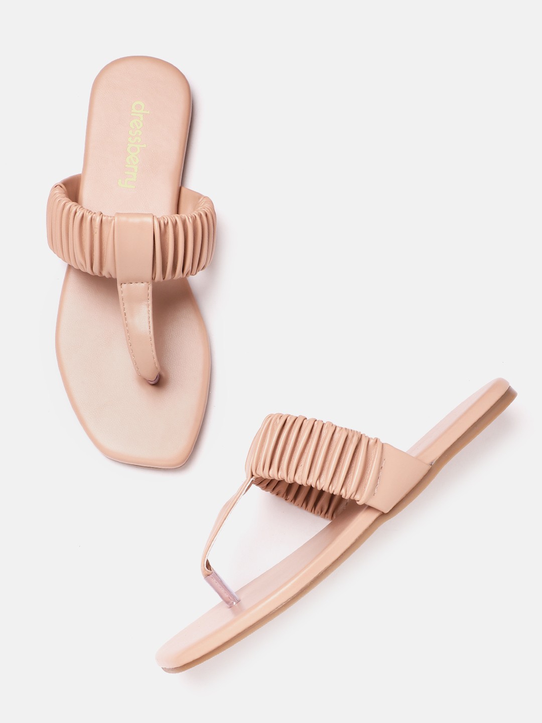 

DressBerry Women Peach-Coloured Ruched T-Strap Flats