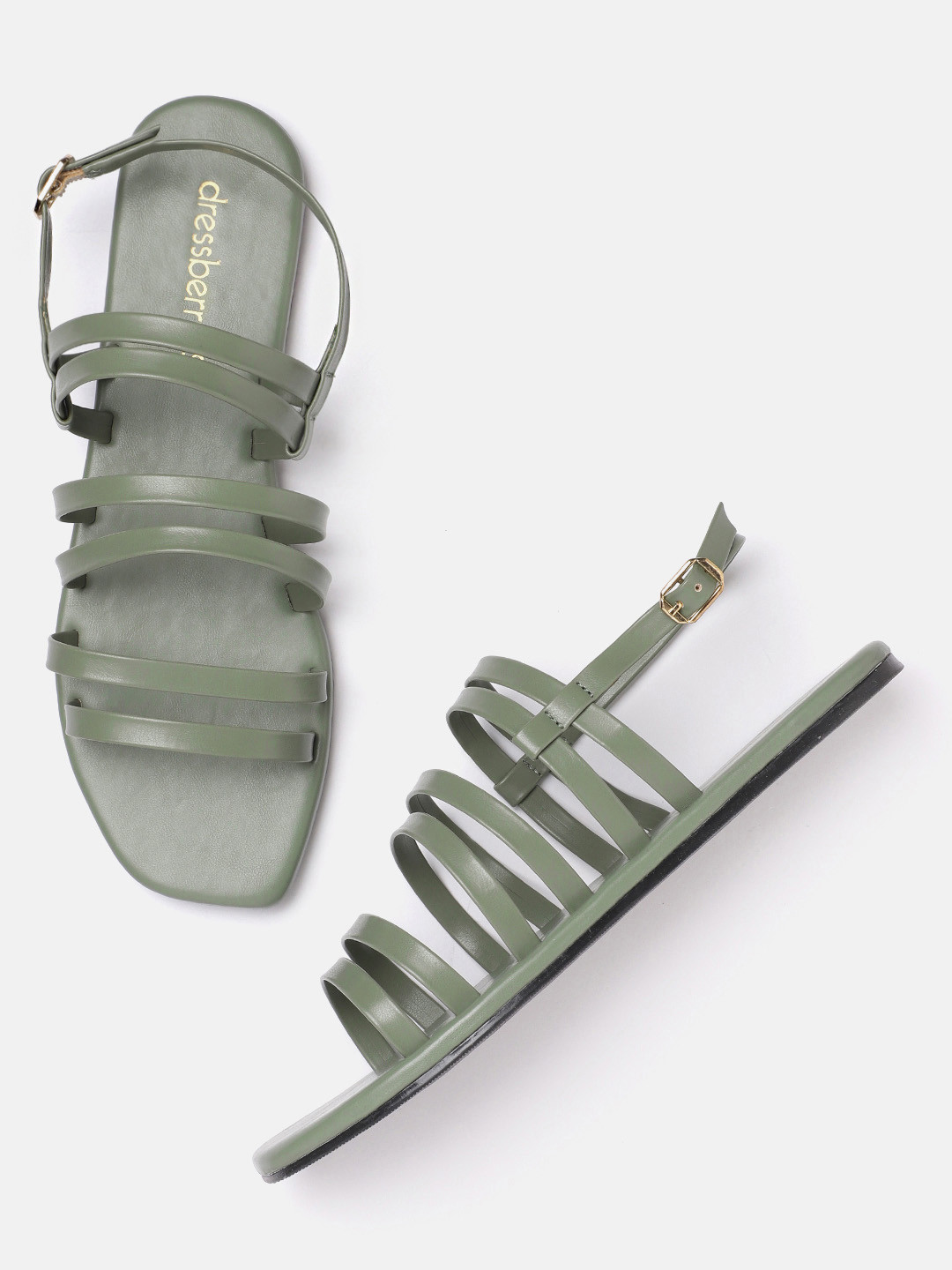 

DressBerry Women Olive Green Solid Open Toe Flats