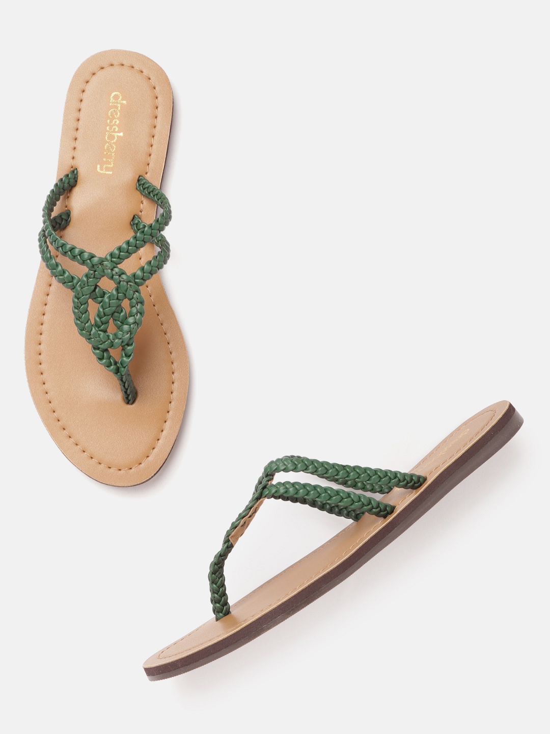 

DressBerry Women Dark Olive Green Braided Open Toe Flats