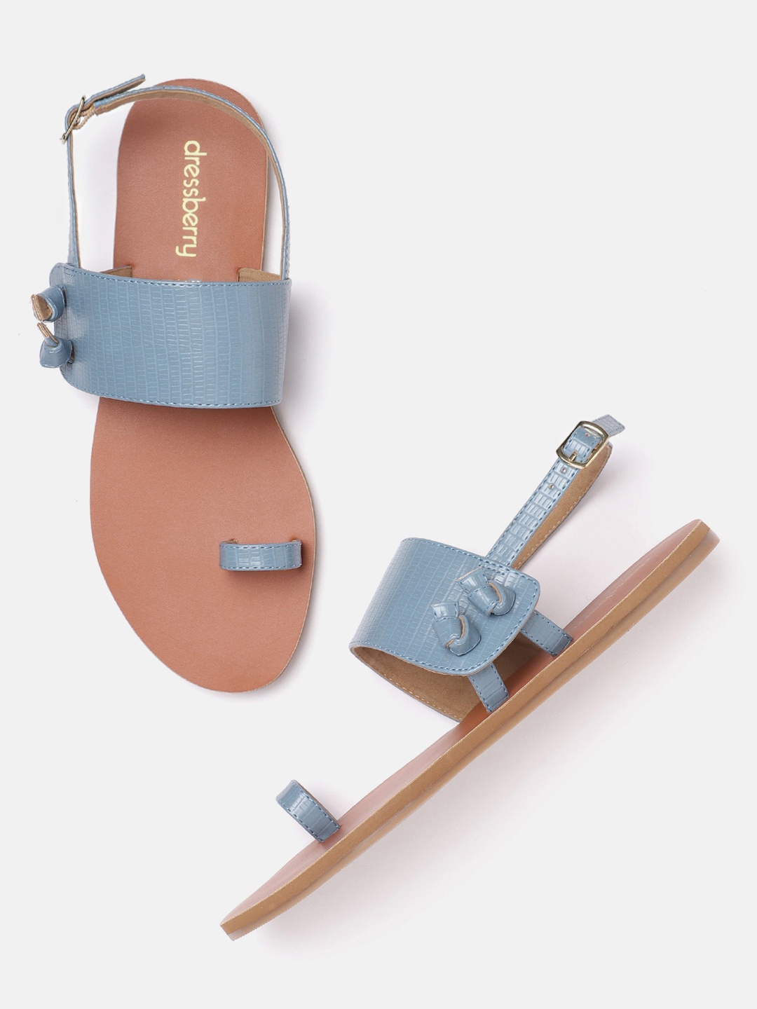 

DressBerry Women Blue Croc Textured One Toe Flats