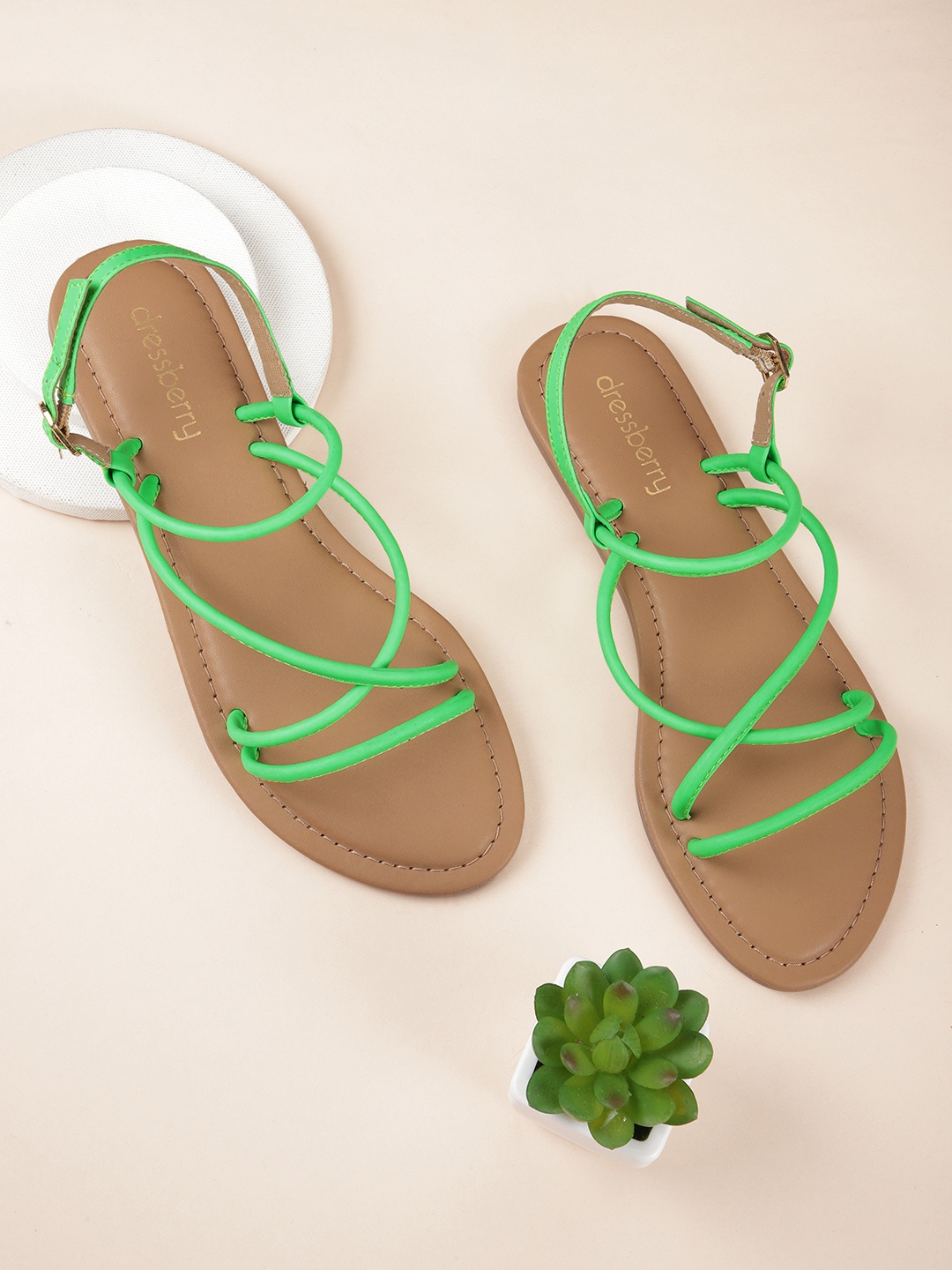 

DressBerry Women Fluorescent Green Open Toe Flats