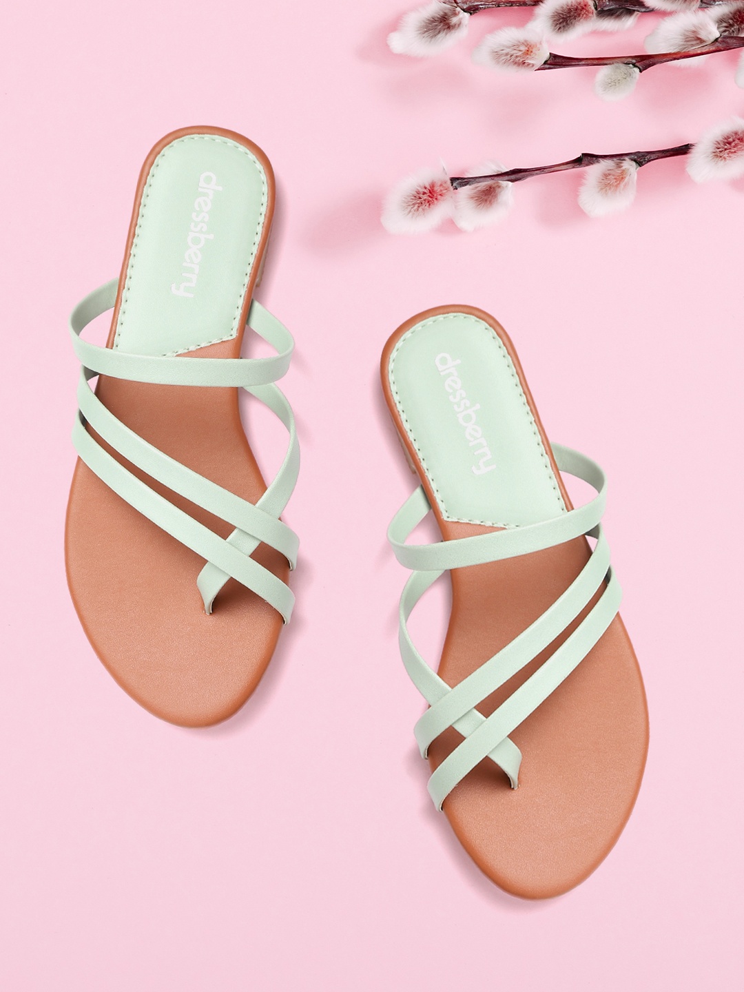 

DressBerry Women Mint Green Solid Open Toe Flats