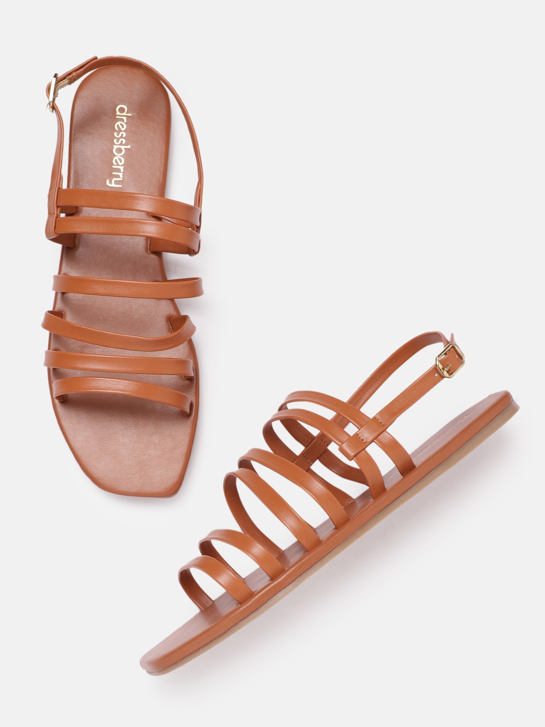 

DressBerry Women Tan Brown Solid Gladiator Flats