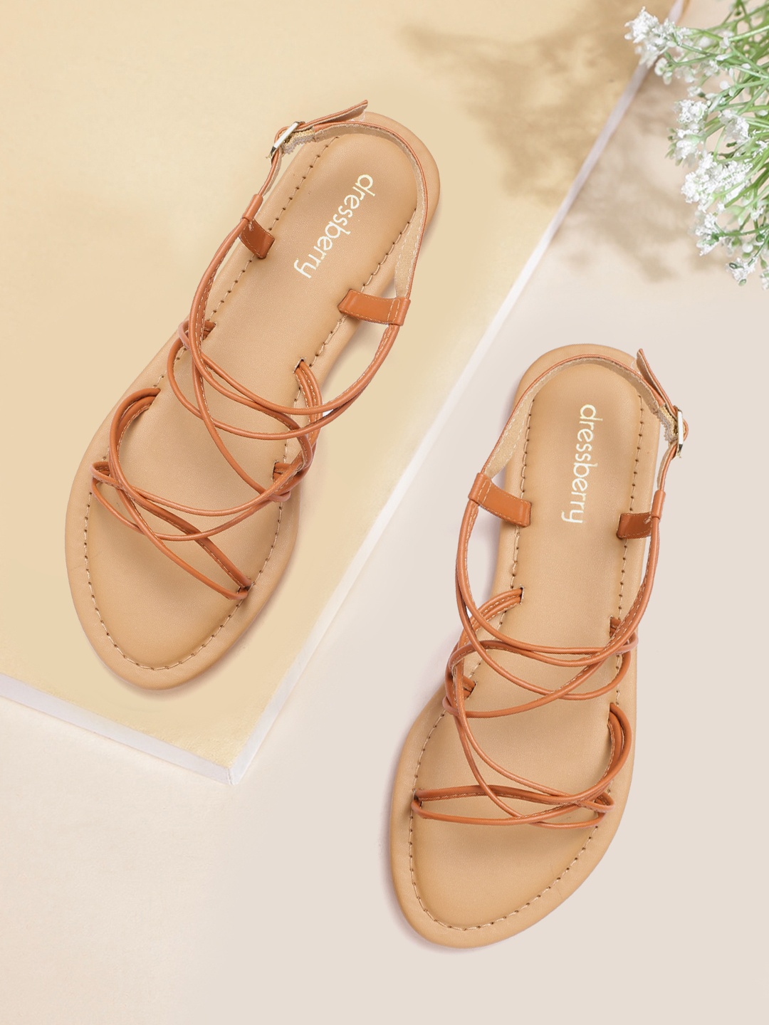 

DressBerry Women Brown Solid Open Toe Flats