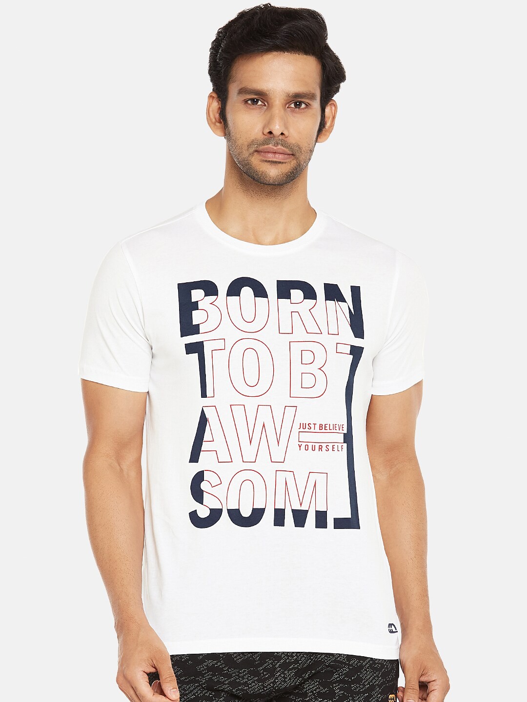 

Ajile by Pantaloons Men White Printed Slim Fit Cotton Pure Cotton T-shirt