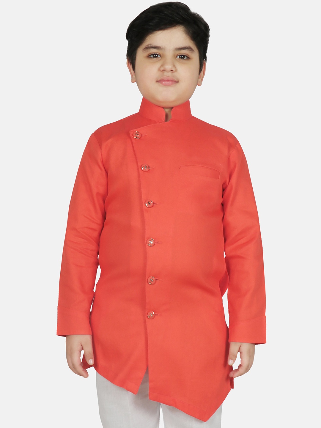 

SG YUVRAJ Boys Orange Solid Mandarin Collar Asymmetric Kurta