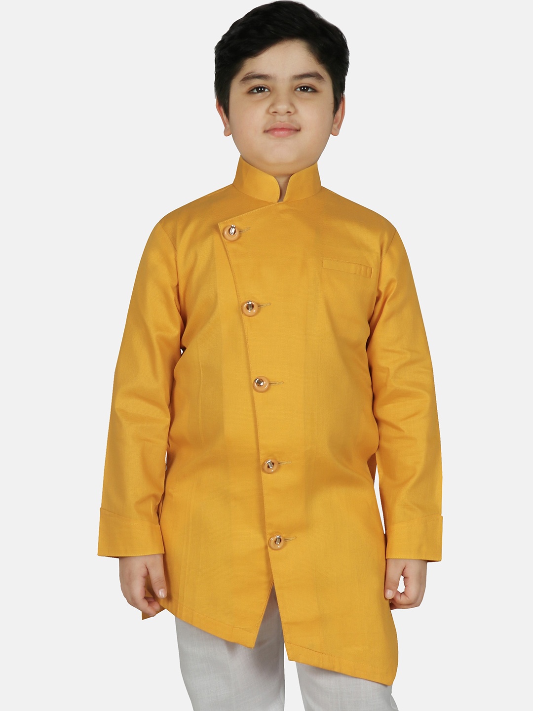 

SG YUVRAJ Boys Mustard Yellow Angrakha Kurta