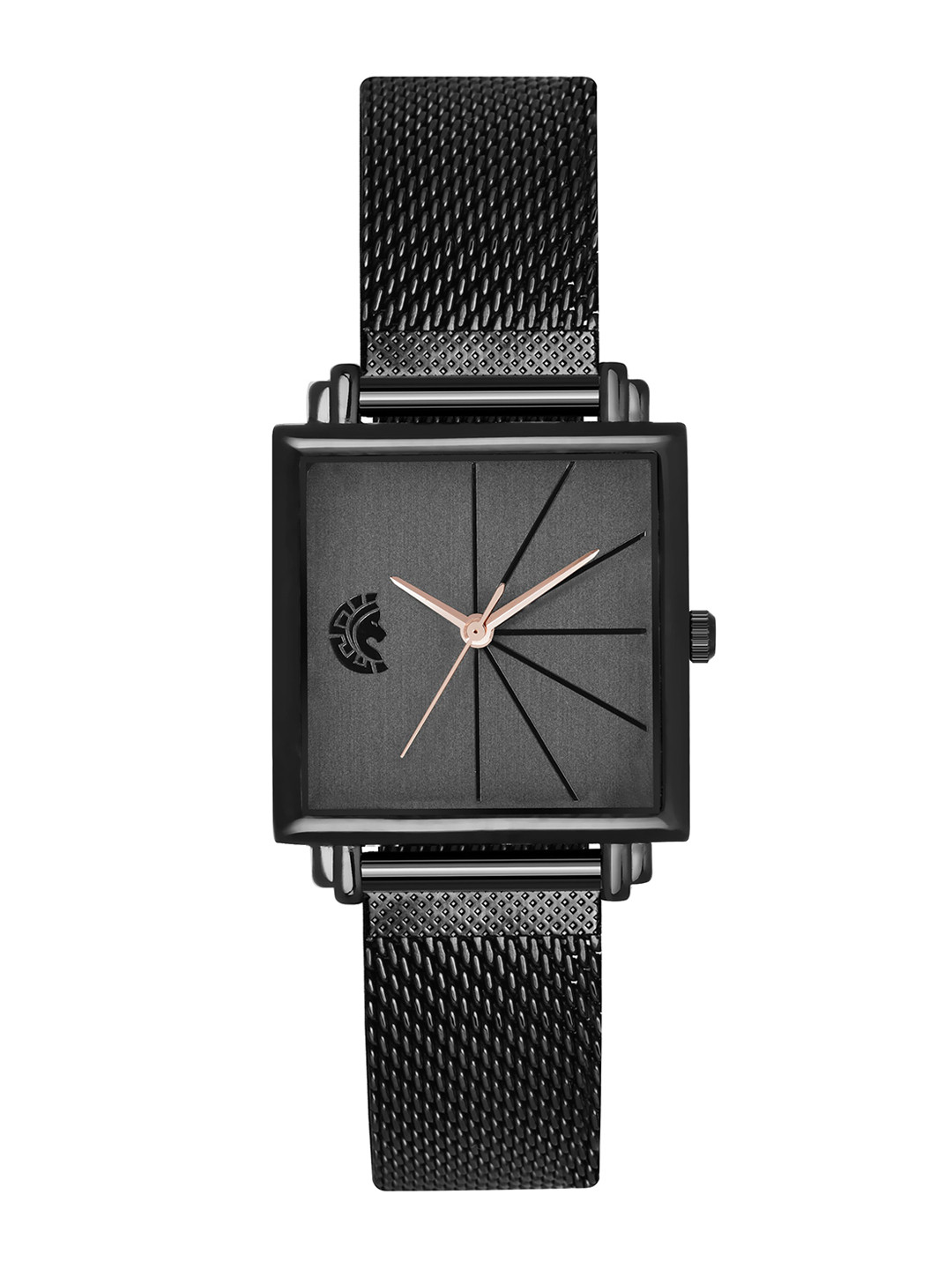 

STUDIO ETHENO Women Black Brass Dial & Black Stainless Steel Bracelet Style Straps Analogue Watch