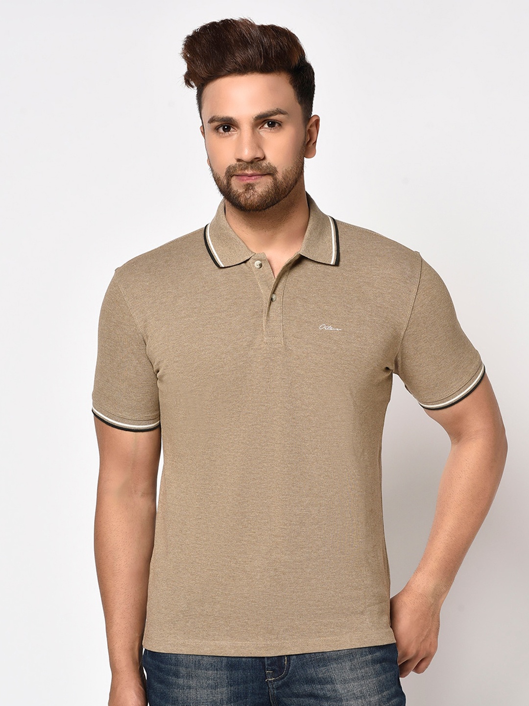 

Octave Men Brown Polo Collar Cotton T-shirt