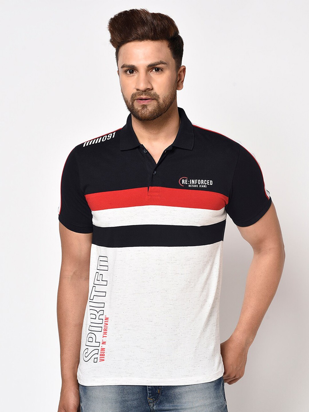 

Octave Men White Polo Collar T-shirt