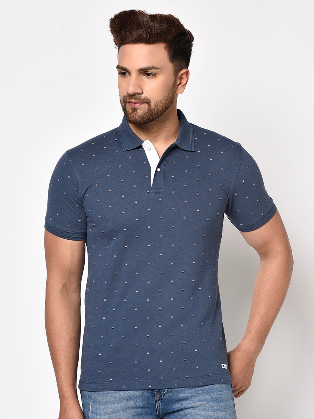 

Octave Men Blue Printed Polo Collar T-shirt