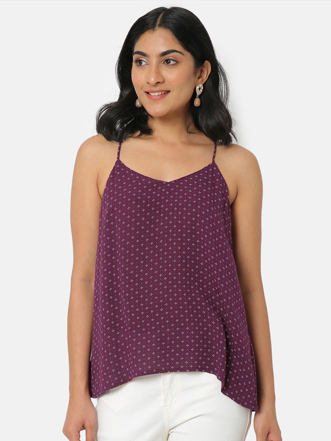 

Saaki Women Purple Ditsy Printed Shoulder Straps Regular Top