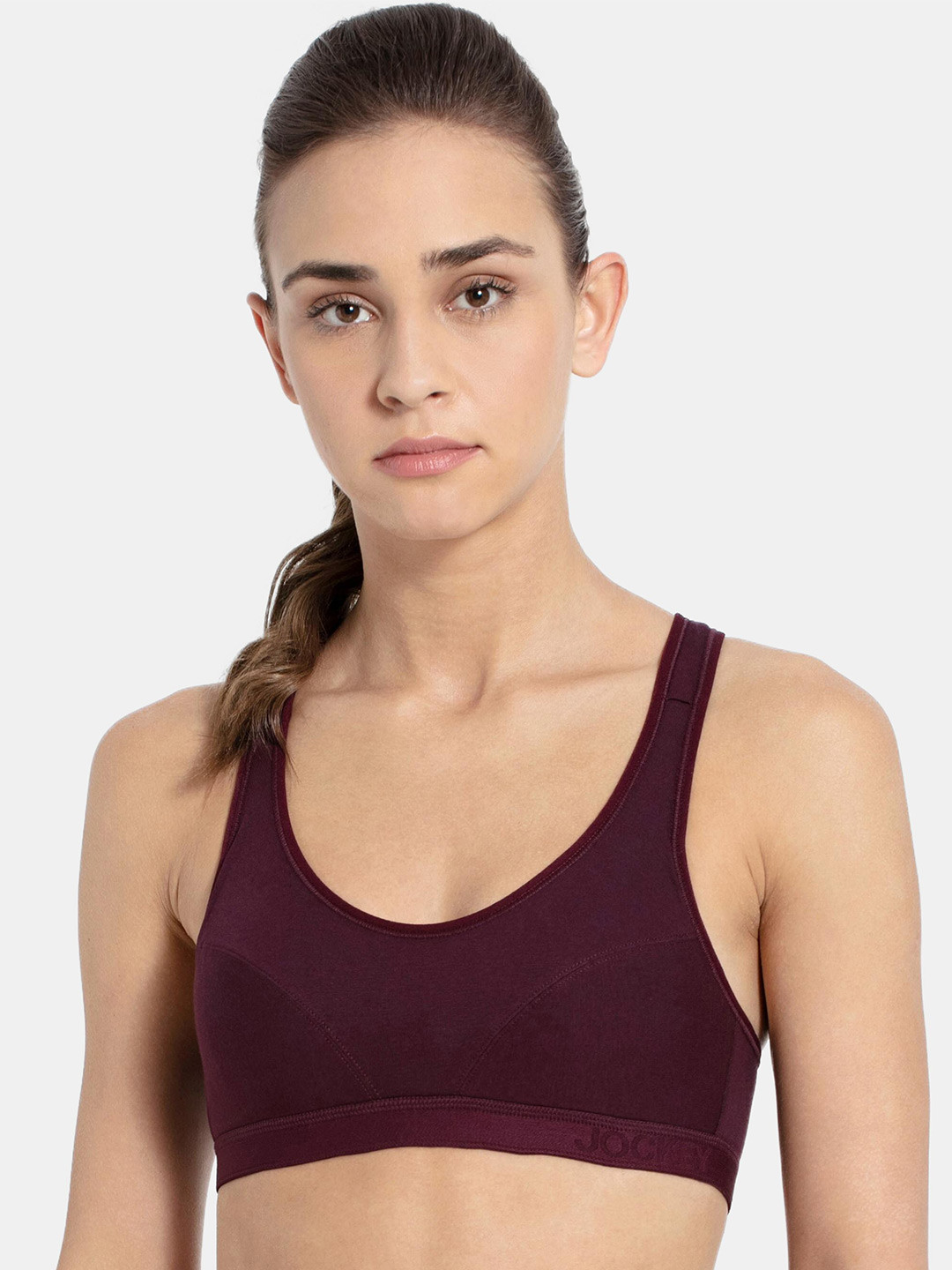 

Jockey Maroon Solid Full Coverage Heavily Padded Active Bra