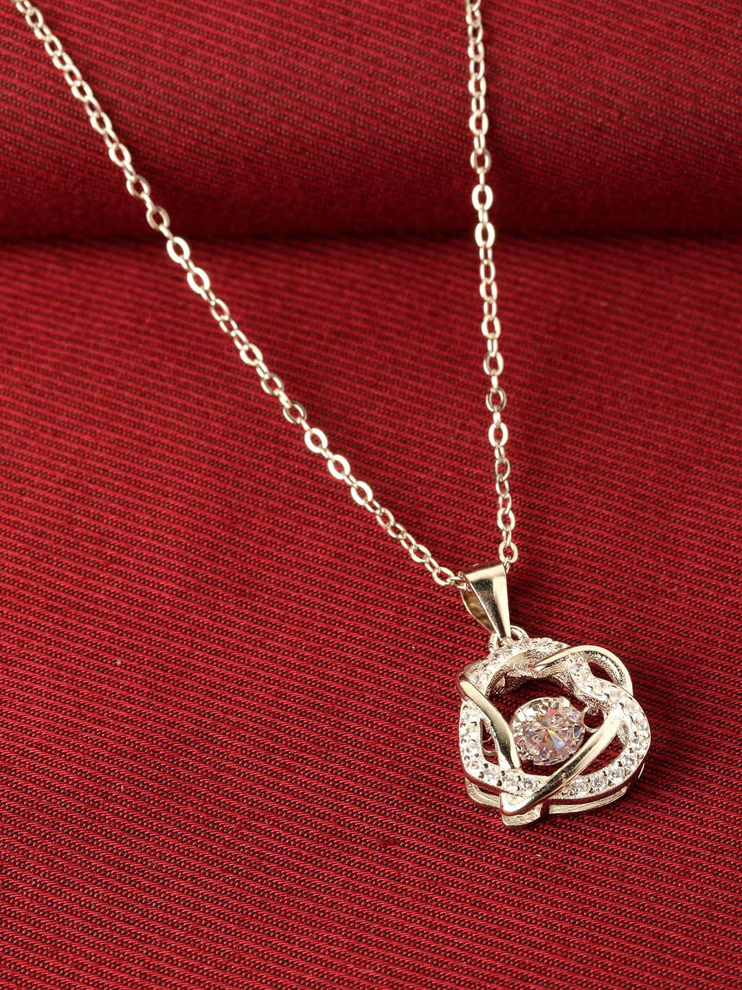 

GIVA 925 Sterling Silver Rhodium Plated Swirling Stone Interlocked Heart Pendant & Chain