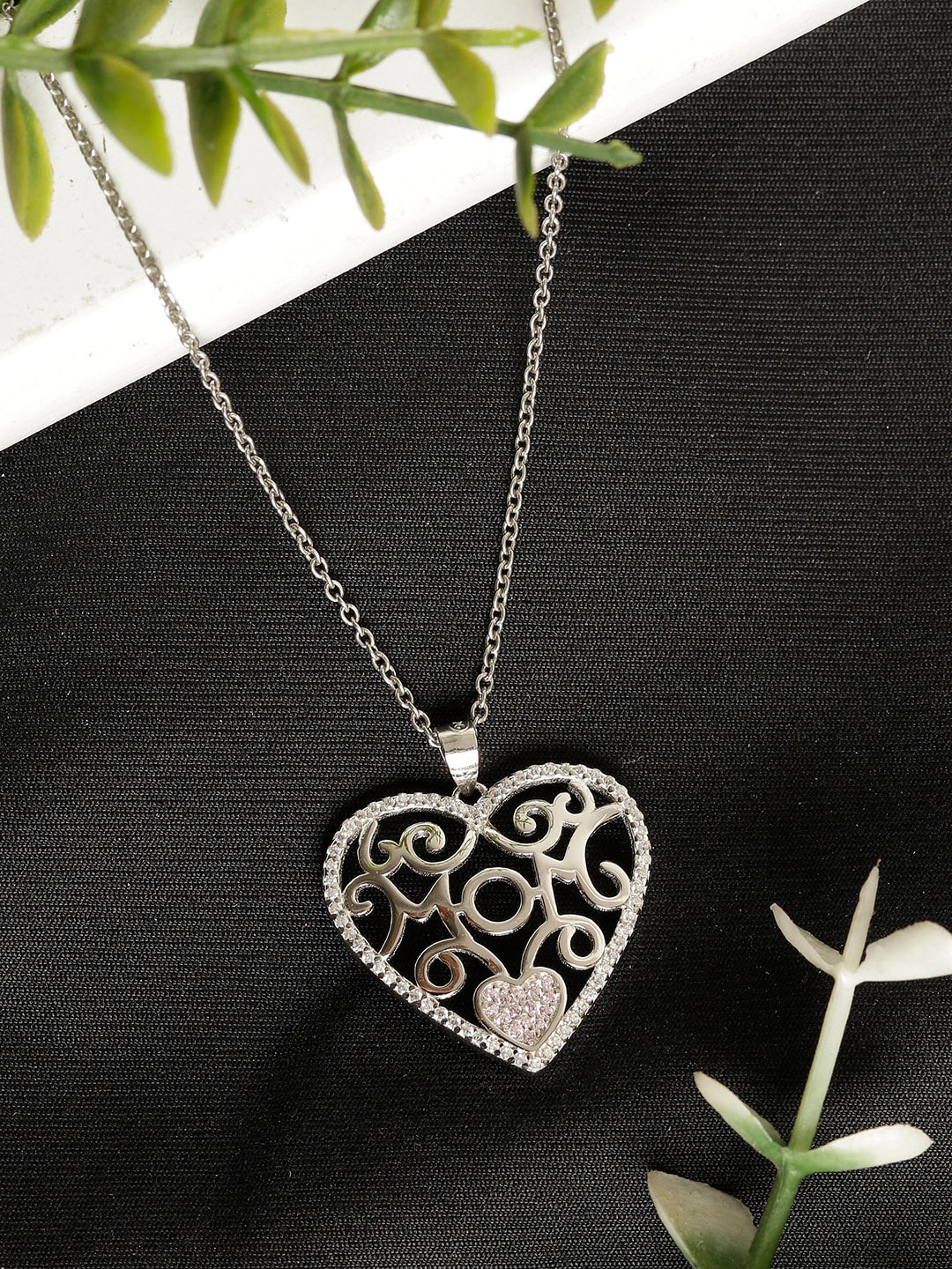 

GIVA 925 Sterling Silver Rhodium-Plated White CZ-Studded Heart Pendant With Chain