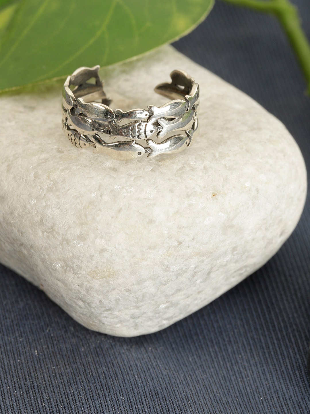 

GIVA 925 Sterling Silver Oxidised Layered Fish Ring, Adjustable