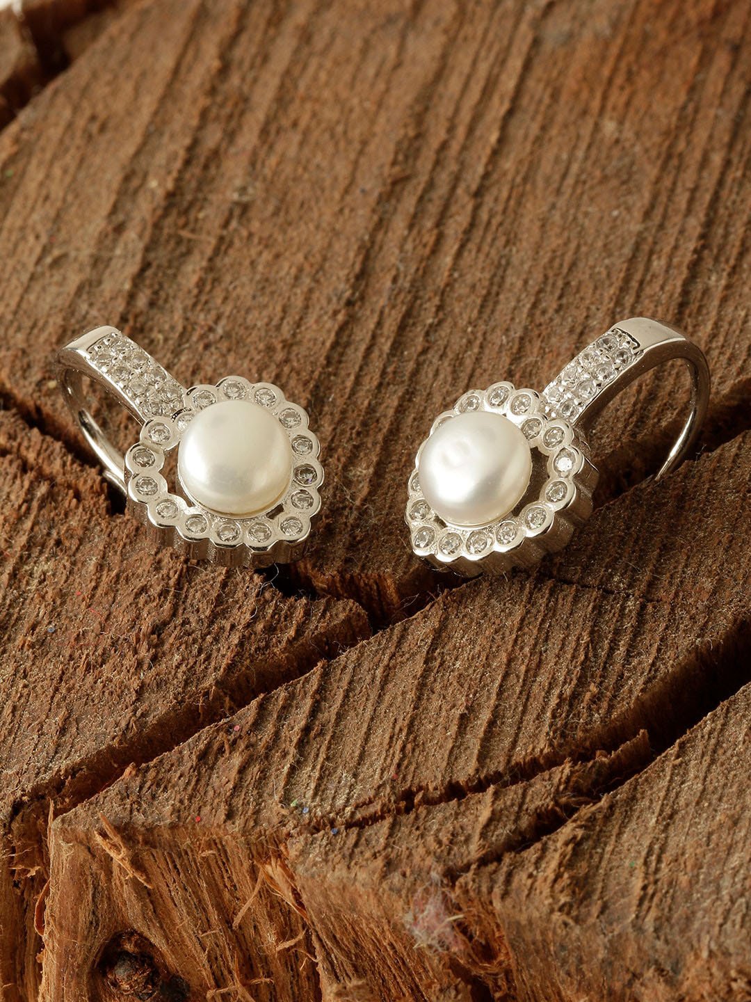 

GIVA 925 Sterling Silver Rhodium Plated Zircon Pearl Heart Earrings