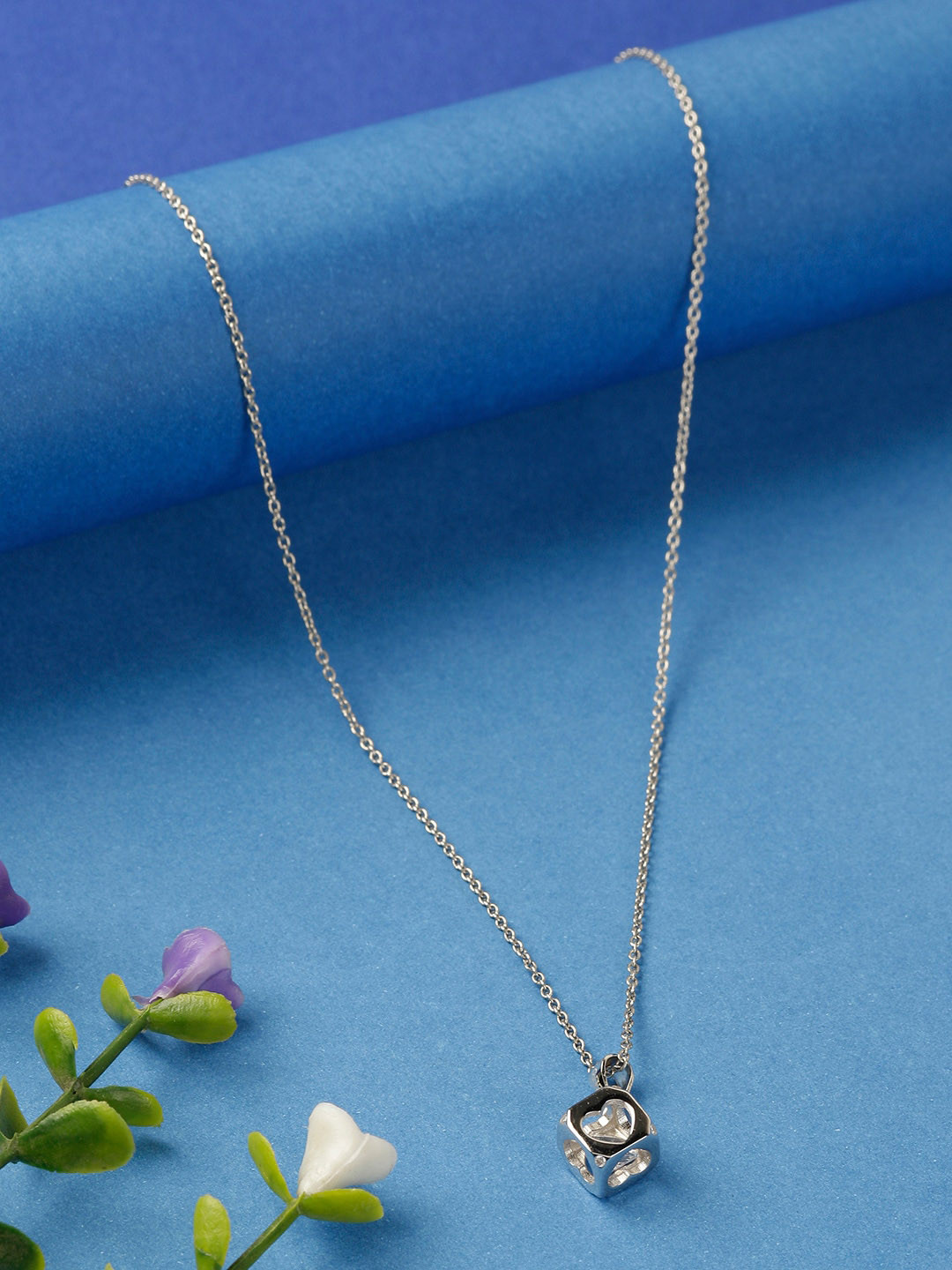 

GIVA 925 Sterling Silver Rhodium-Plated White CZ-Studded Pendant With Chain