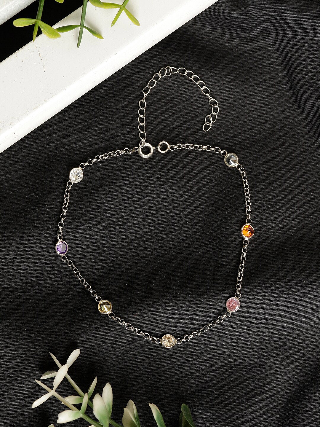 

GIVA 925 Sterling Silver Multi Tone Gemstone Anklet