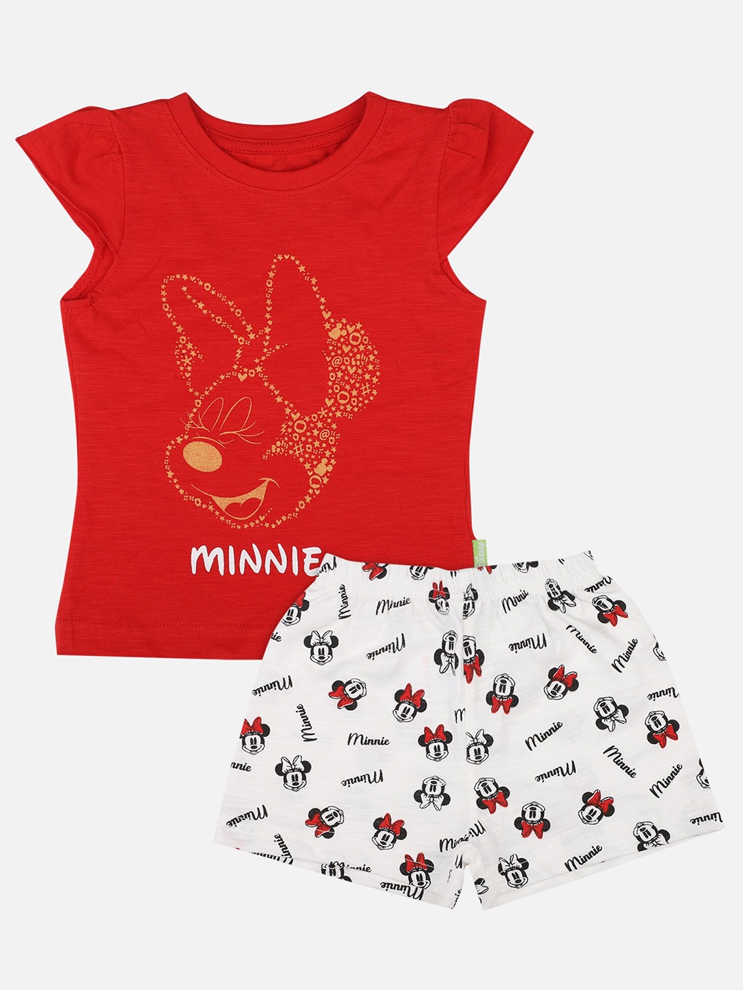 

Bodycare Kids Girls Minnie & Friends Printed Pure Cotton T-shirt with Shorts, Red