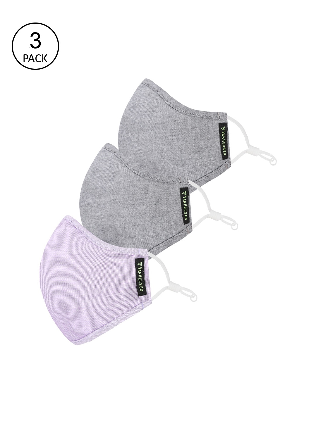 

Van Heusen Women Pack Of 3 Self-Design 3-Ply Reusable Pure Cotton Antiviral Pouch Protective Outdoor Face Masks, Grey
