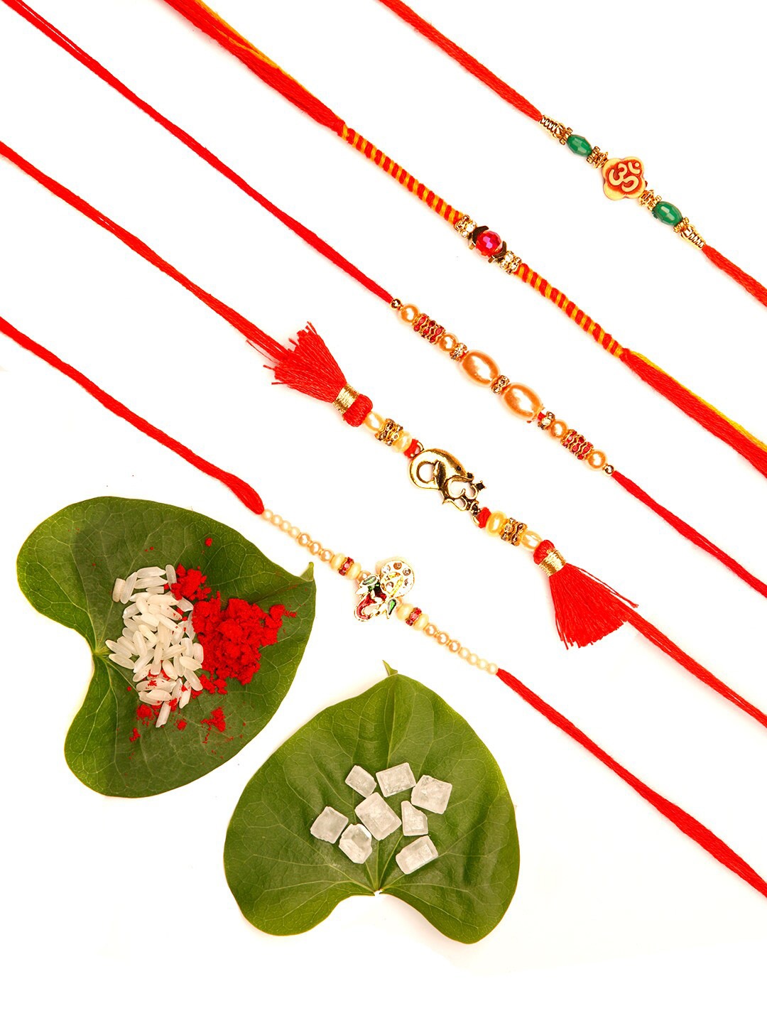 

Ariana Set of 5 Gold-Toned & Red Designer Tango Scented Rakhis