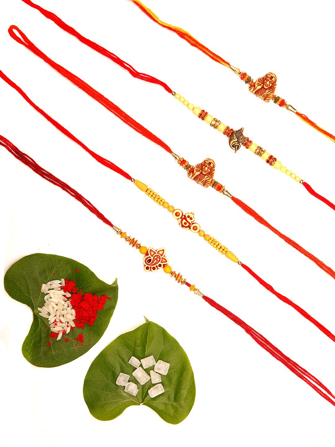

Ariana Set of 5 Gold-Toned & Red Designer Jasmine Scented Rakhis