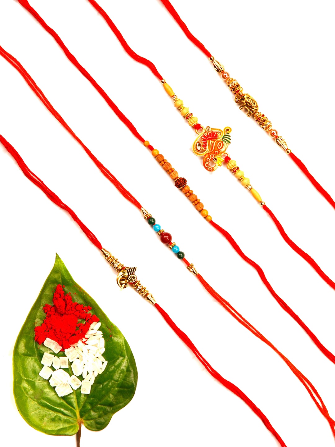 

Ariana Set of 5 Gold-Toned & Red Designer Rakhis
