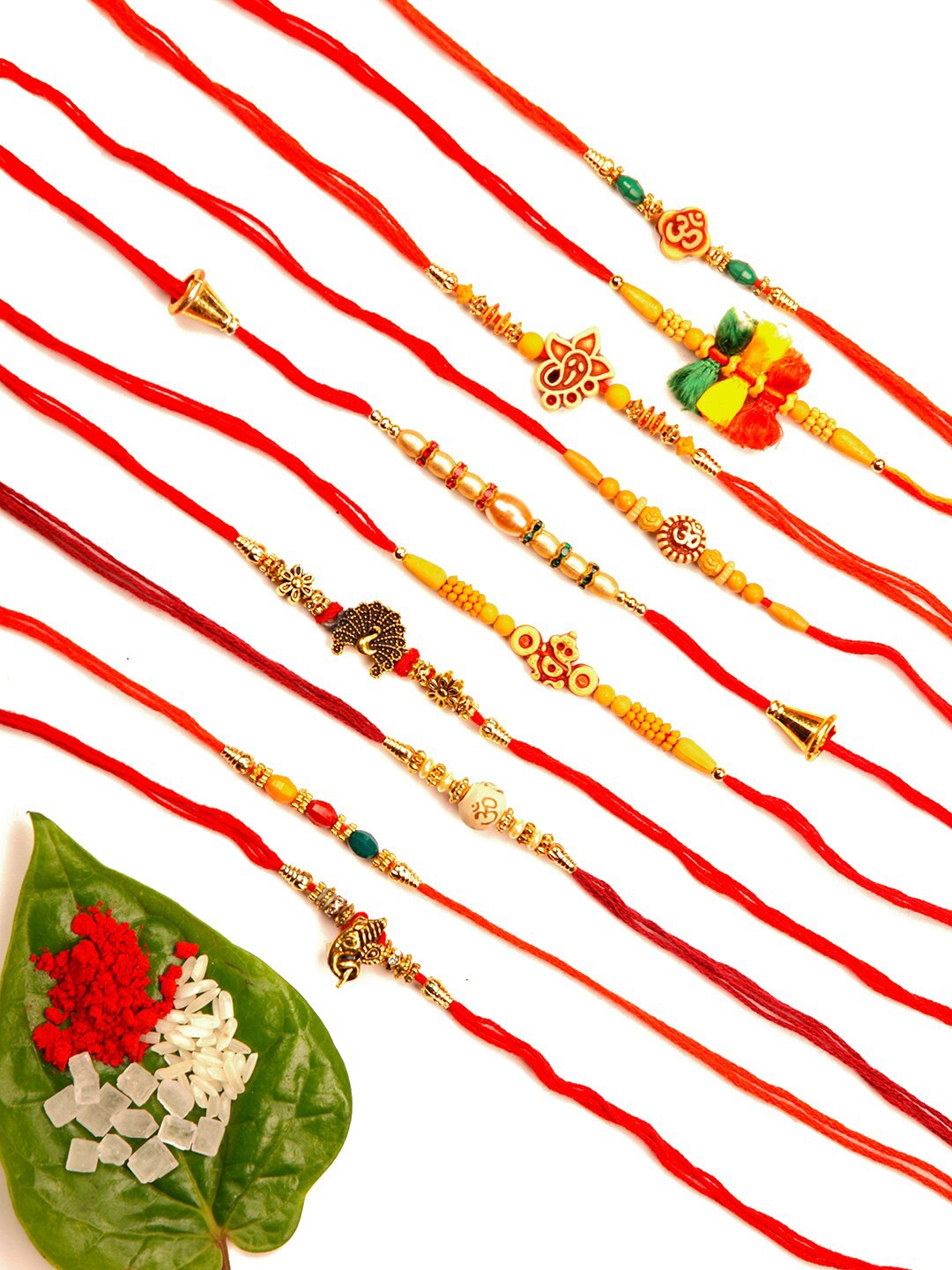 

Ariana Set of 10 Gold-Toned & Red Designer Rose Scented Rakhis