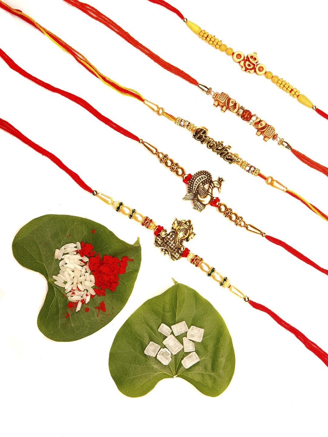 

Ariana Set of 5 Gold-Toned & Red Designer Tango Scented Rakhis