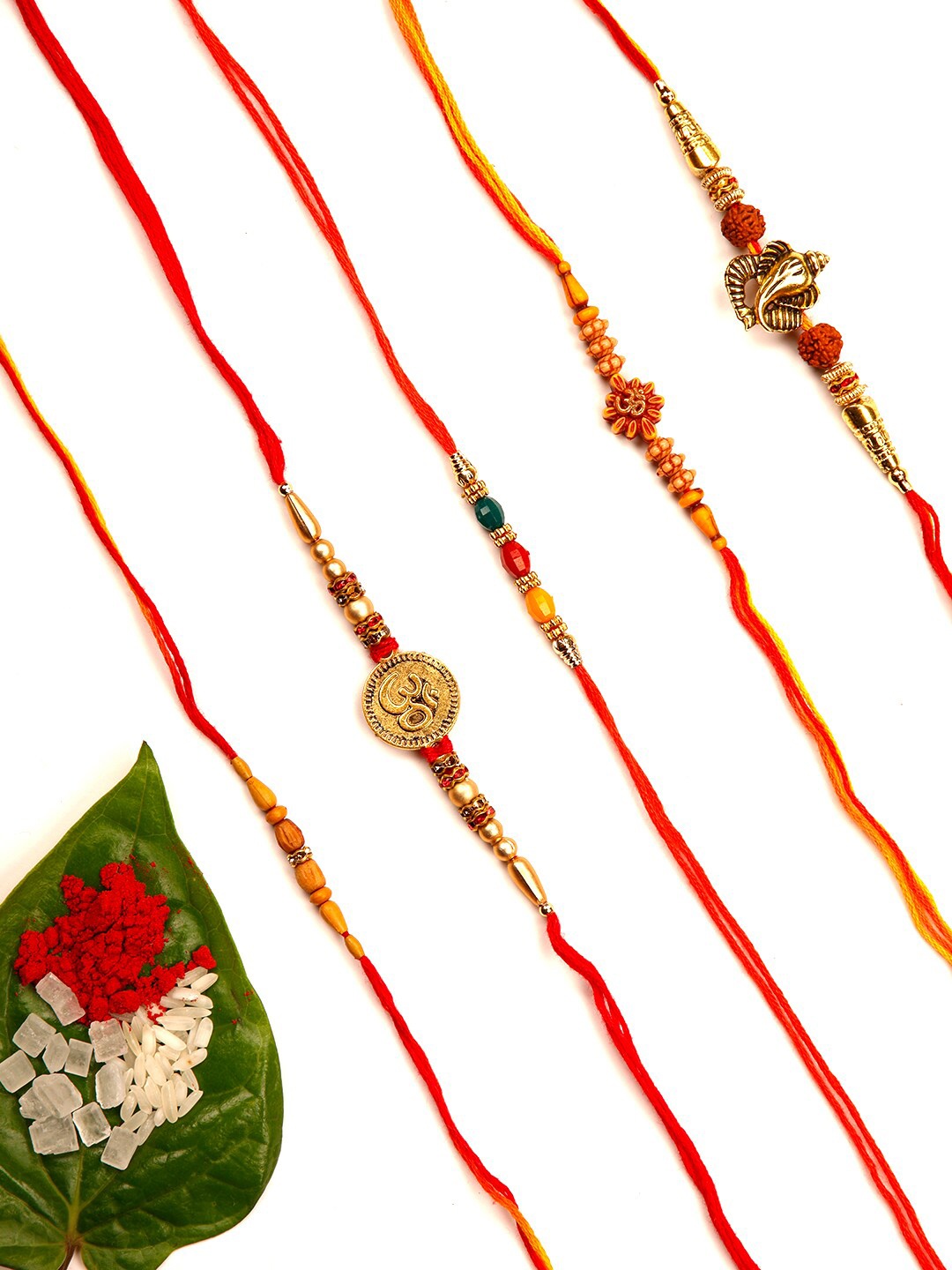 

Ariana Set of 5 Gold-Toned & Red Designer Rakhis