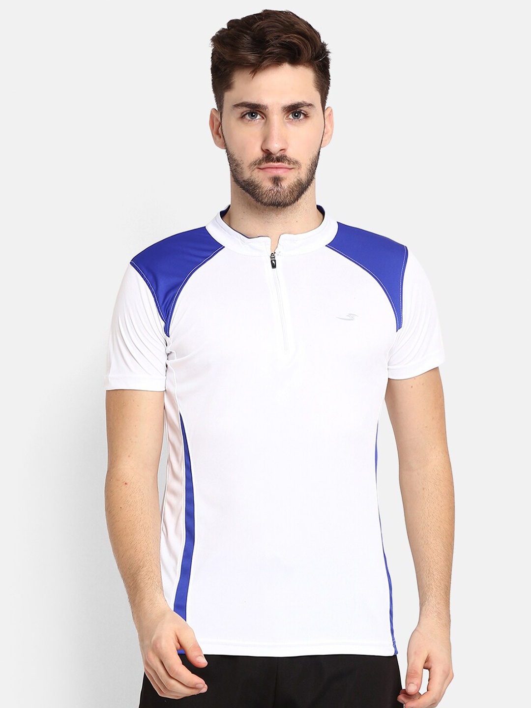 

V2 Value & Variety Men White and Blue Colourblocked T-shirt