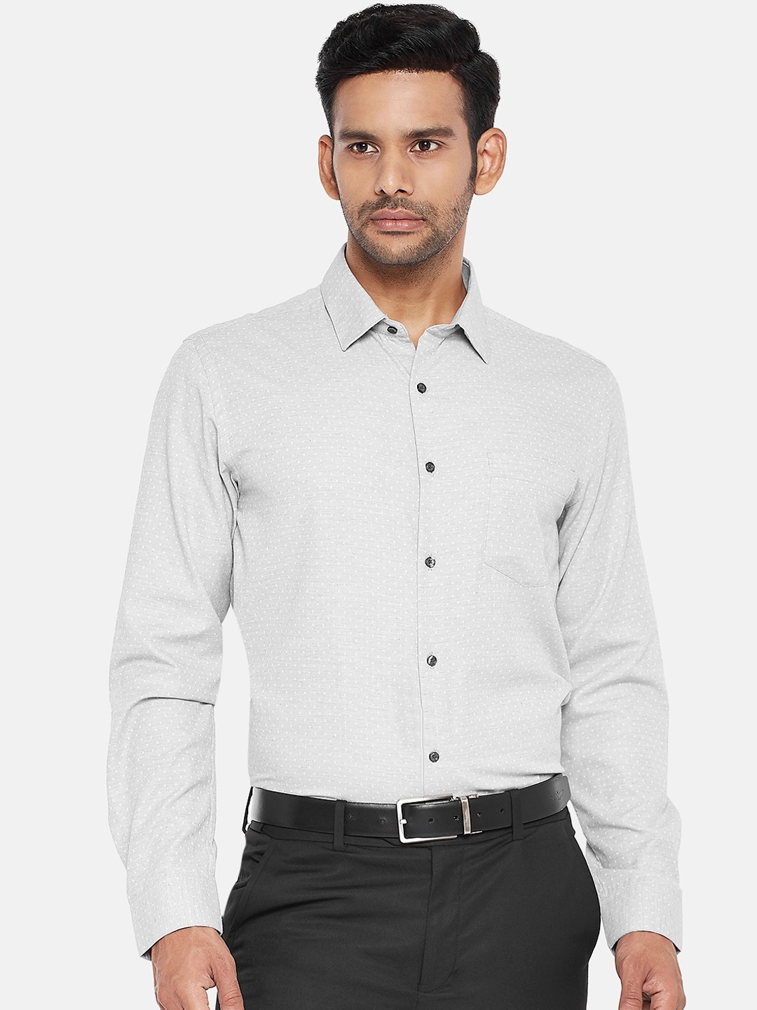 

RICHARD PARKER by Pantaloons Men Grey Melange & White Slim Fit Printed Formal Shirt