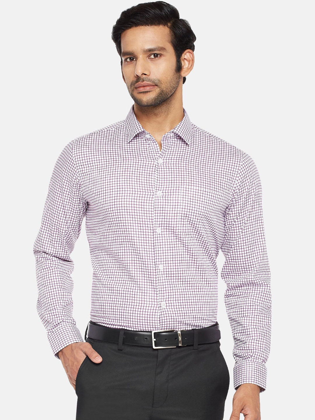 

RICHARD PARKER by Pantaloons Men Purple & White Slim Fit Checked Pure Cotton Formal Shirt